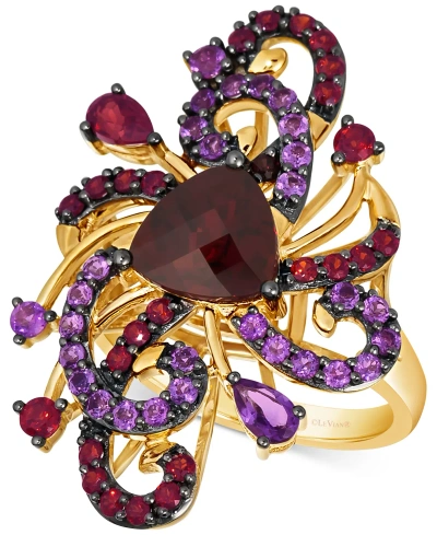 Le Vian Crazy Collection Pomegranate Garnet (4 Ct. T.w.) & Grape Amethyst (5/8 Ct. T.w.) Swirling Statement In 14k Honey Gold Ring