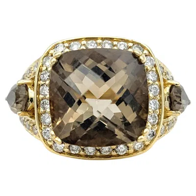Pre-owned Le Vian Cushion Cut Smoky Topaz Cocktail Ring With Diamonds 14 Karat Yellow Gold