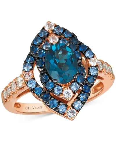 Le Vian Deep Sea Blue Topaz (1-1/4 Ct. T.w.), Multi-sapphire (3/4 Ct. T.w.) & Nude Diamond (1/4 Ct. T.w.) St In K Strawberry Gold Ring