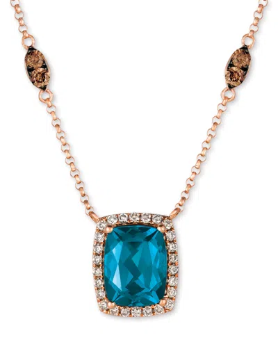 Le Vian Deep Sea Blue Topaz (1-7/8 Ct. T.w.) & Diamond (5/8 Ct. T.w.) Halo 18" Pendant Necklace In 14k Rose In No Color