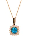 Le Vian Deep Sea Blue Topaz (2-1/2 Ct. T.w.) & Diamond (1/2 Ct. T.w.) Cushion Halo Pendant Necklace In 14k R In No Color