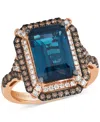 Le Vian Deep Sea Blue Topaz (3-7/8 Ct. T.w.) & Diamond (5/8 Ct. T.w.) Double Halo Ring In 14k Rose Gold (als In Gold
