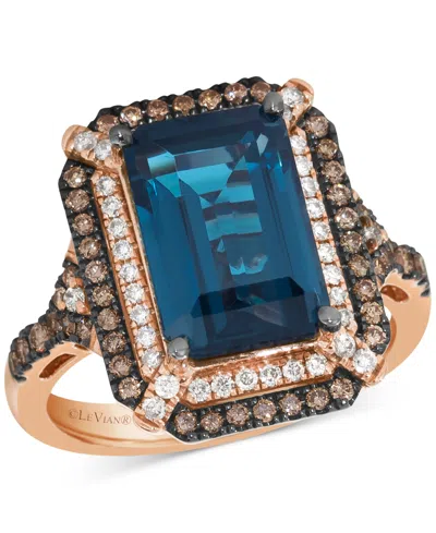 Le Vian Deep Sea Blue Topaz (3-7/8 Ct. T.w.) & Diamond (5/8 Ct. T.w.) Double Halo Ring In 14k Rose Gold (als