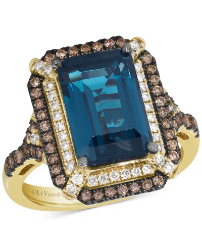 Le Vian Deep Sea Blue Topaz (3-7/8 Ct. T.w.) & Diamond (5/8 Ct. T.w.) Double Halo Ring In 14k Rose Gold (als