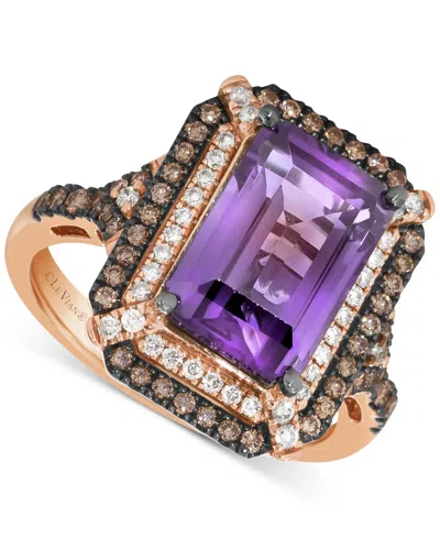 Le Vian Deep Sea Blue Topaz (3-7/8 Ct. T.w.) & Diamond (5/8 Ct. T.w.) Double Halo Ring In 14k Rose Gold (als In Amethyst,rose Gold