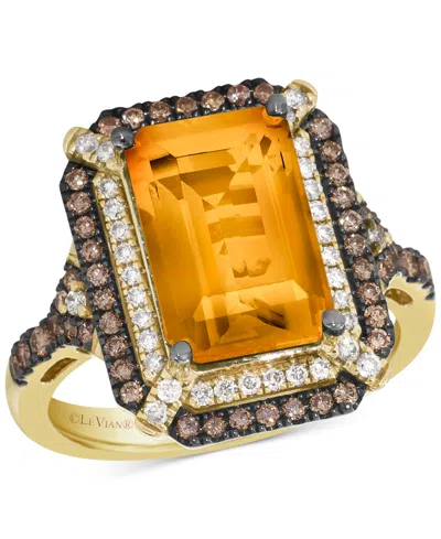 Le Vian Deep Sea Blue Topaz (3-7/8 Ct. T.w.) & Diamond (5/8 Ct. T.w.) Double Halo Ring In 14k Rose Gold (als In Citrine,yellow Gold