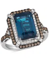 Le Vian Deep Sea Blue Topaz (3-7/8 Ct. T.w.) & Diamond (5/8 Ct. T.w.) Double Halo Ring In 14k Rose Gold (als In Blue