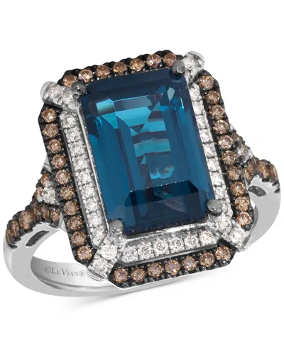 Le Vian Deep Sea Blue Topaz (3-7/8 Ct. T.w.) & Diamond (5/8 Ct. T.w.) Double Halo Ring In 14k Rose Gold (als
