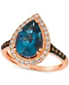 Le Vian Deep Sea Blue Topaz (3 Ct. T.w.) & Diamond (3/8 Ct. T.w.) Teardrop Halo Ring In 14k Rose Gold In Blue