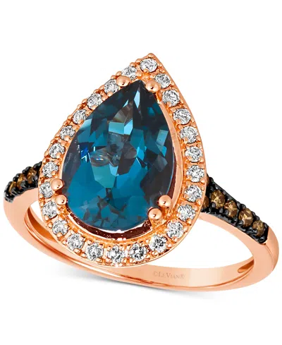 Le Vian Deep Sea Blue Topaz (3 Ct. T.w.) & Diamond (3/8 Ct. T.w.) Teardrop Halo Ring In 14k Rose Gold