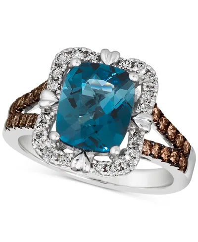 Le Vian Deep Sea Blue Topaz (3 Ct. T.w.) & Diamond (5/8 Ct. T.w.) Ring In 14k White Gold In Multi