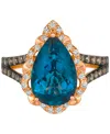 Le Vian Deep Sea Blue Topaz (4-3/4 Ct. T.w.) & Diamond (1/2 Ct. T.w.) Pear-shape Statement Ring In 14k Rose In Rose Gold