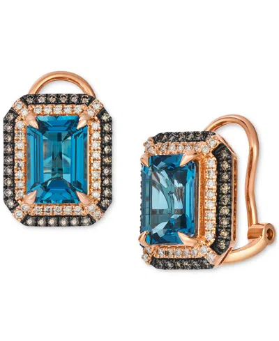 Le Vian Deep Sea Blue Topaz (5 Ct. T.w.) & Diamond (5/8 Ct. T.w.) Post/clip-on Convertible Button Earrings I In Rose Gold