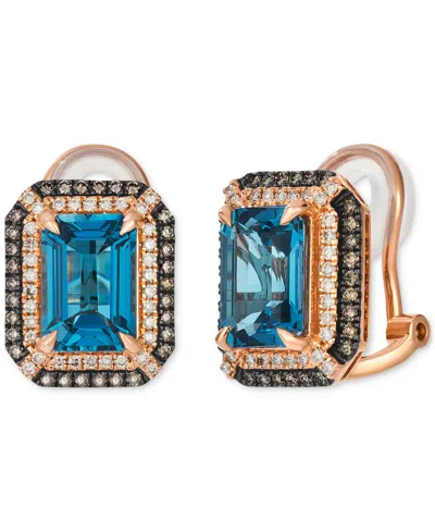Le Vian Deep Sea Blue Topaz (5 Ct. T.w.) & Diamond (5/8 Ct. T.w.) Post/clip-on Convertible Button Earrings I In Gold