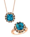 Le Vian Deep Sea Blue Topaz Diamond Double Halo Pendant Ring Collection Set In 14k Rose Gold In 14k Rg