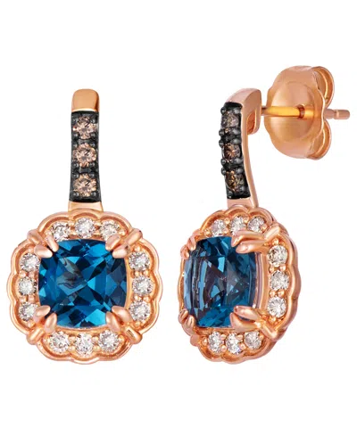 Le Vian Deep Sea Blue Topaz, Nude Diamond (1/4 Ct. T.w.) & Chocolate Diamond (1/10 Ct. T.w.) Drop Earrings I In Gold