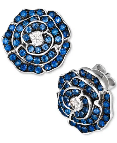 Le Vian Denim Ombre (1-1/2 Ct. T.w.) & Nude Diamond (1/10 Ct. T.w.) Flower Stud Earrings In 14k White Gold