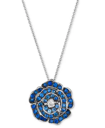 Le Vian Denim Ombre (7/8 Ct. T.w.) & Nude Diamond (1/20 Ct. T.w.) Flower Pendant Necklace In 14k White Gold, In No Color