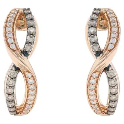 Pre-owned Le Vian Desert Diamond Crossover Hoop Earrings - Rose Gold 14k Rd .50ctw Ribbons In Red