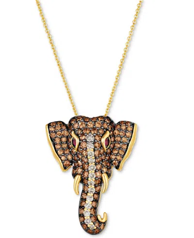 Le Vian Diamond (1-5/8 Ct. T.w.) & Passion Ruby Accent Elephant Adjustable 20" Pendant Necklace In 14k Gold