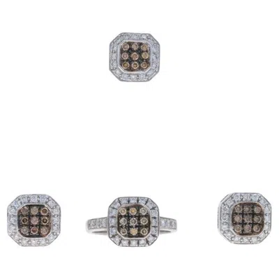 Pre-owned Le Vian Diamond Cluster Jewelry Set -white Gold 14k Round Brilliant 1.55ctw Halo In Multi