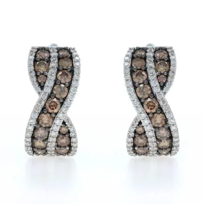 Pre-owned Le Vian Diamond Crossover Hoop Earrings - White Gold 14k Round 2.09ctw Pierced
