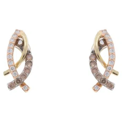 Pre-owned Le Vian Diamond Drop Earrings - Yellow Gold 14k Round .40ctw Intertwined Ribbons