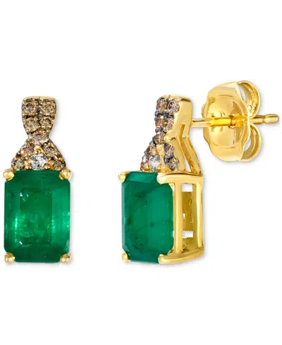 Le Vian Emerald (1-1/2 Ct. T.w.), Chocolate Diamond (1/10 Ct. T.w.) & Nude Diamond Accent Drop Earrings In 1 In Gold