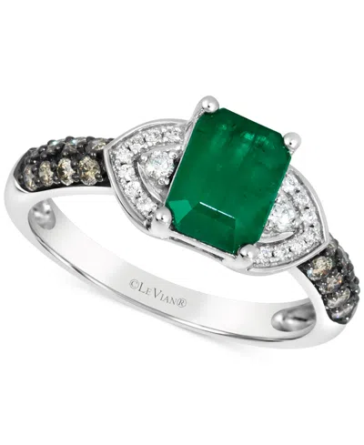 Le Vian Emerald (1 Ct. T.w.), Vanilla Diamond (1/10 Ct. T.w.) & Chocolate Diamond (1/4 Ct. T.w.) Ring In 14k In White Gold