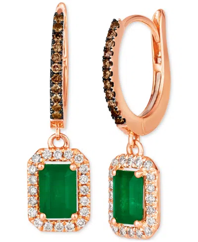 Le Vian Emerald (3/4 Ct. T.w.) Nude Diamonds (1/4 Ct. T.w.) & Chocolate Diamonds (1/8 Ct. T.w.) Drop Earring In Rose Gold