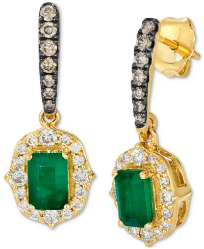 Le Vian Emerald (5/8 Ct. T.w.), Nude Diamond (3/8 Ct. T.w.) & Chocolate Diamond (1/5 Ct. T.w.) Drop Earrings In Gold