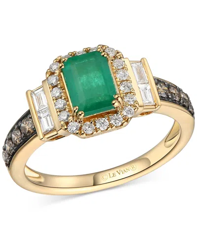 Le Vian Emerald (5/8 Ct. T.w.), Vanilla Diamond (1/8 Ct. T.w.) & Chocolate Diamond (1/5 Ct. T.w.) Ring In 14 In Yellow Gold