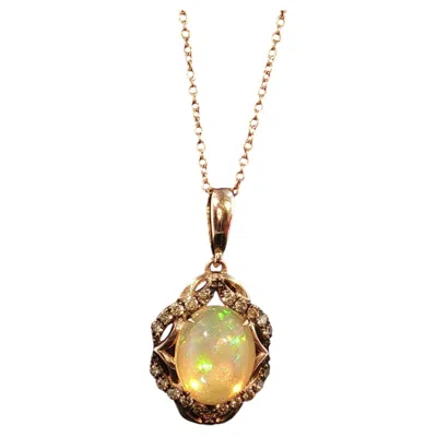 Pre-owned Le Vian Estate  14k Rose Gold Opal Diamond Halo Pendant Necklace 18" In Red