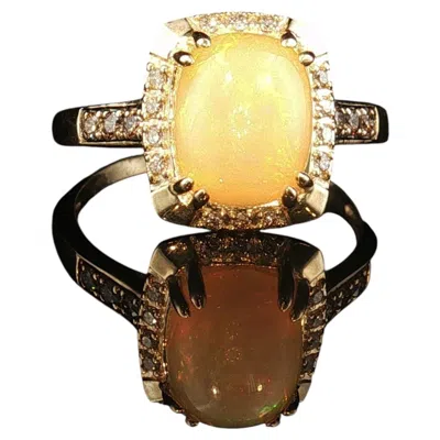 Pre-owned Le Vian Estate  14k Yellow Gold Opal White & Chocolate Diamond Ring Size 8.5 4.1g