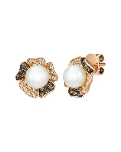 Le Vian Euphoria Chocolate 14k 0.18 Ct. Tw. Diamond & 7mm Pearl Cz Earrings In Gold
