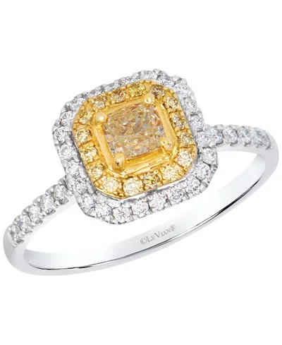 Le Vian Fancy Light Yellow Diamond (0.45 Ct. T.w.) & Vanilla Diamond (0.23 Ct. T.w.) Ring In 14k Two-tone Go In Gold