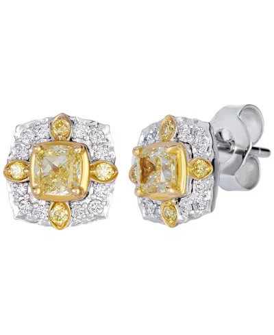 Le Vian Fancy Light Yellow Diamond (0.53 Ct. T.w.) & Vanilla Diamond (0.12 Ct. T.w.) Earrings In 14k Two-ton In Silver
