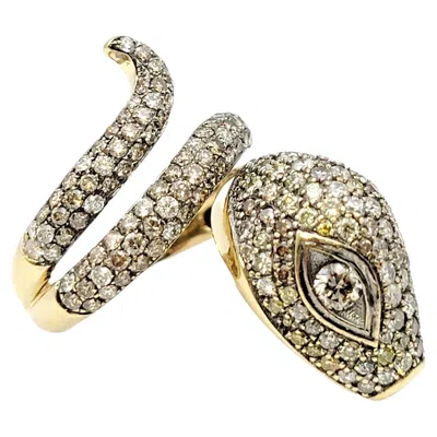 Pre-owned Le Vian Fancy Pavé Diamond Snake Wrap Ring In Two Tone 14 Karat Gold In Multi