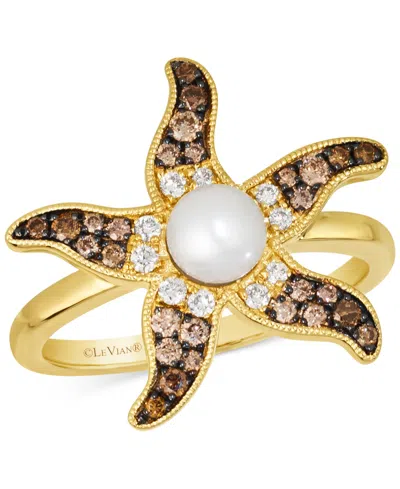 Le Vian Freshwater Pearl (5-1/2 Ct. T.w.) & Chocolate Ombre Diamond (1/3 Ct. T.w.) Starfish Ring In 14k Gold In 14k Honey Gold Ring