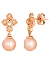 Le Vian Freshwater Pearl (7-8mm) And Nude Diamond (0.15 Ct. T.w.) Earrings In 14k Strawberry Gold In Gold