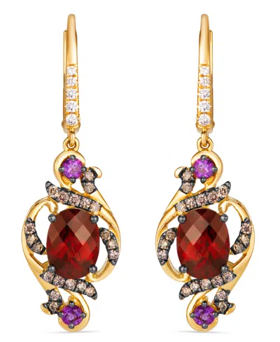 Le Vian Garnet, Amethyst, Nude Diamond (0.10 Ct. T.w.) & Chocolate Diamond (0.32 Ct. T.w.) Drop Earrings In  In Gold