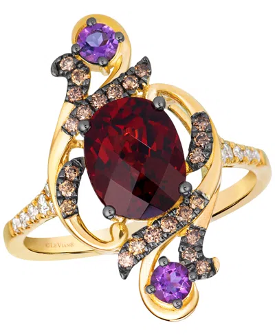Le Vian Garnet, Amethyst, Nude Diamond (0.11 Ct. T.w.) & Chocolate Diamond (0.19 Ct. T.w.) Ring In 14k Honey In Gold