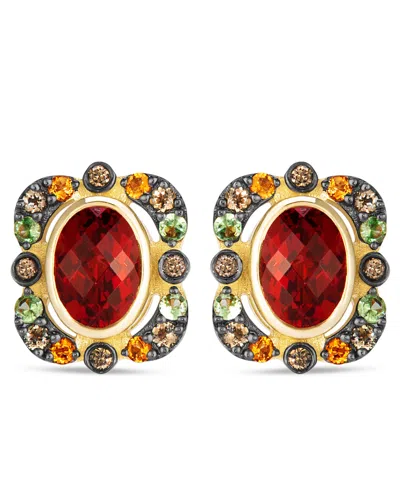 Le Vian Garnet, Citrine, Light Citrine, Tsavorite & Diamond (0.08 Ct. T.w.) Stud Earrings In 14k Honey Gold In Red