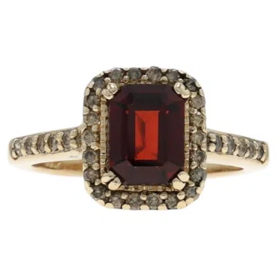 Pre-owned Le Vian Garnet Diamond Halo Ring - Yellow Gold 14k Emerald Cut 2.32ctw
