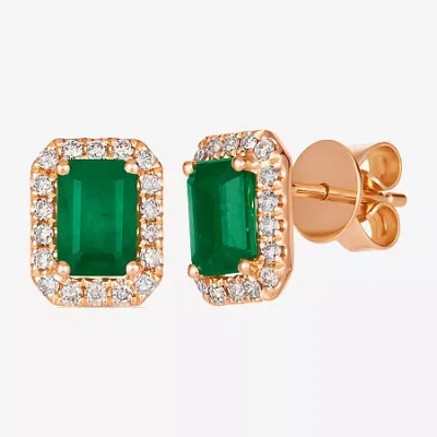 Le Vian Grand Sample Sale 1/6 Ct. T.w. Genuine Green Emerald 14k Rose Gold 8.7mm Stud Earrings