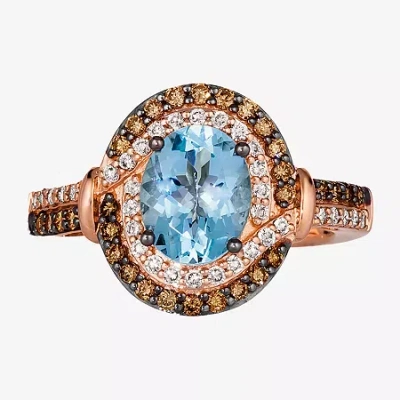 Le Vian Grand Sample Sale Ring Featuring 1 1/2 Ct. Sea Blue Aquamarine 1/3 Ct. Chocolate Diamonds 1/4 Ct. Nude Diamonds Set In