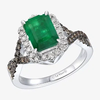 Le Vian Grand Sample Sale Ring Featuring 1â 1/2 Ct. Emerald 1/4 Ct. Nude Diamonds 1/4 Ct. Chocolate Diamondsâ Set In 14k Vani In Green