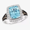 Le Vian Grand Sample Sale Ring Featuring 3 Ct. Blue Topaz 1/6 Ct. Chocolate Diamonds 1/4 Ct. Vanilla Diamonds Set In 14k Vanil In Blue