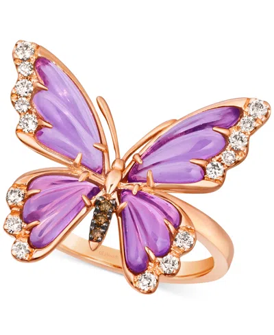 Le Vian Grape Amethyst (2-5/8 Ct. T.w.) & Diamond (1/4 Ct. T.w.) Butterfly Statement Ring In 14k Rose Gold
