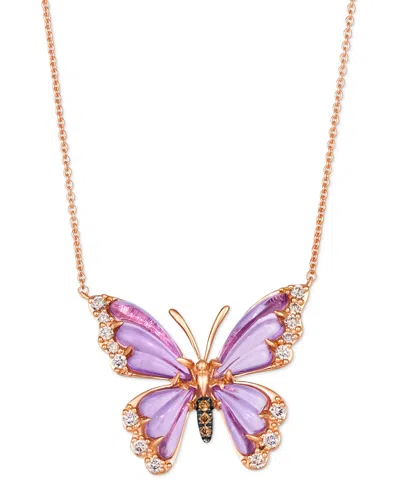 Le Vian Grape Amethyst (2-7/8 Ct. T.w.) & Diamond (1/4 Ct. T.w.) Butterfly Pendant Necklace In 14k Rose Gold